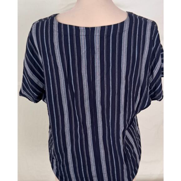 Universal Thread M Button Front Tie Waist Navy Blue Stripe Short Sleeve Top - Picture 6 of 8